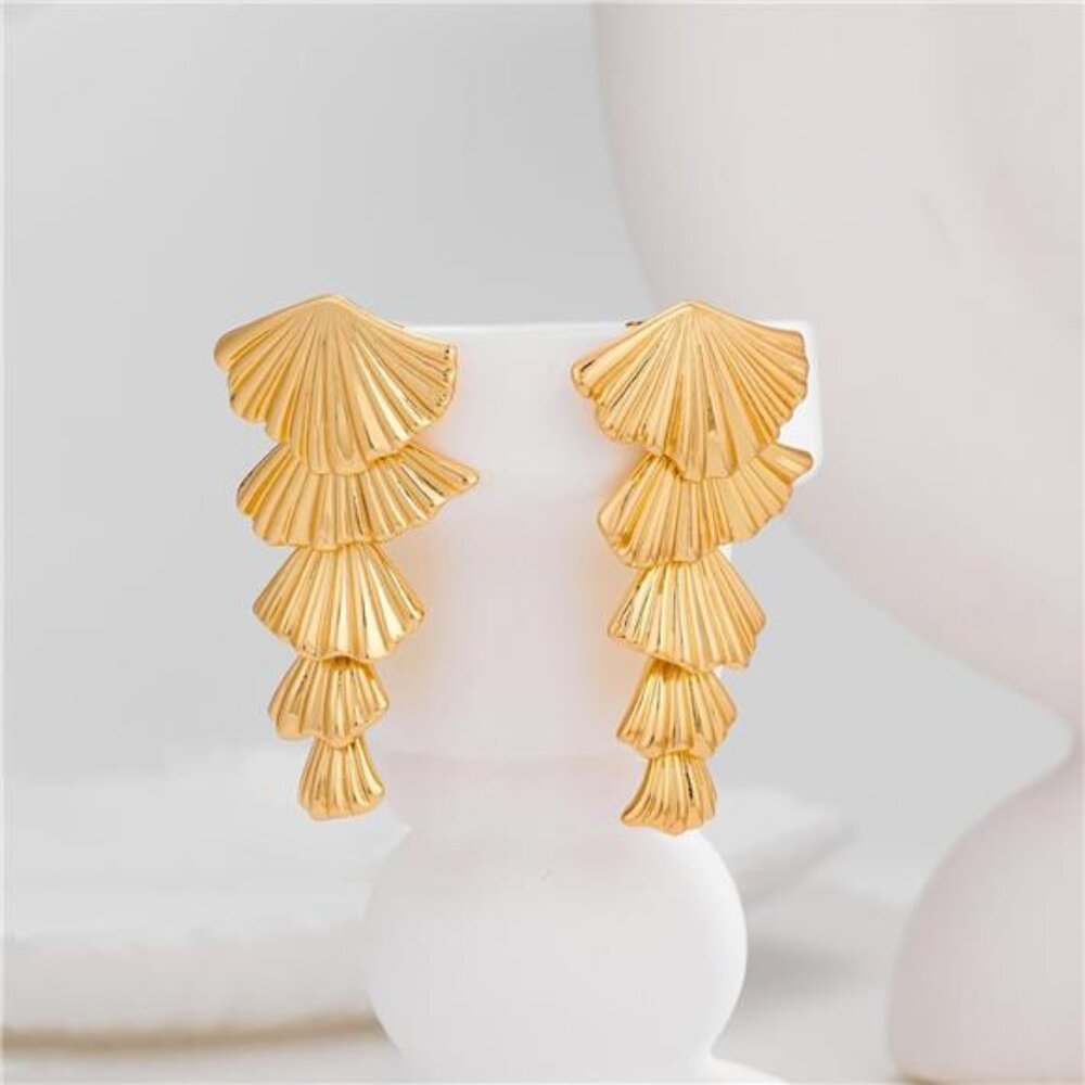 Gold Seashell Drop Earrings | Coastal Statement Dangle Jewelry, Hypoallergenic